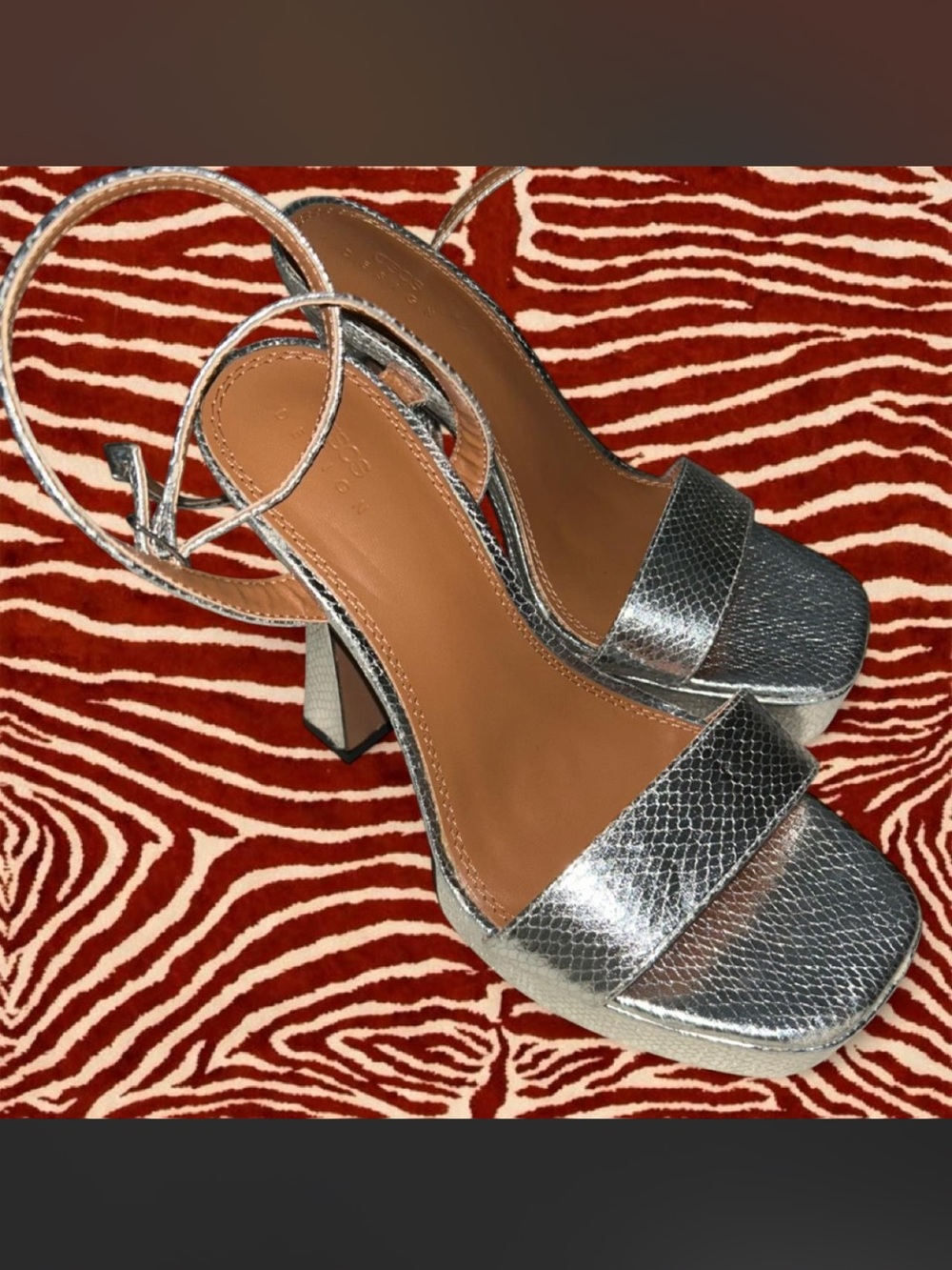 ASOS Silver metallic snake print heels size 7